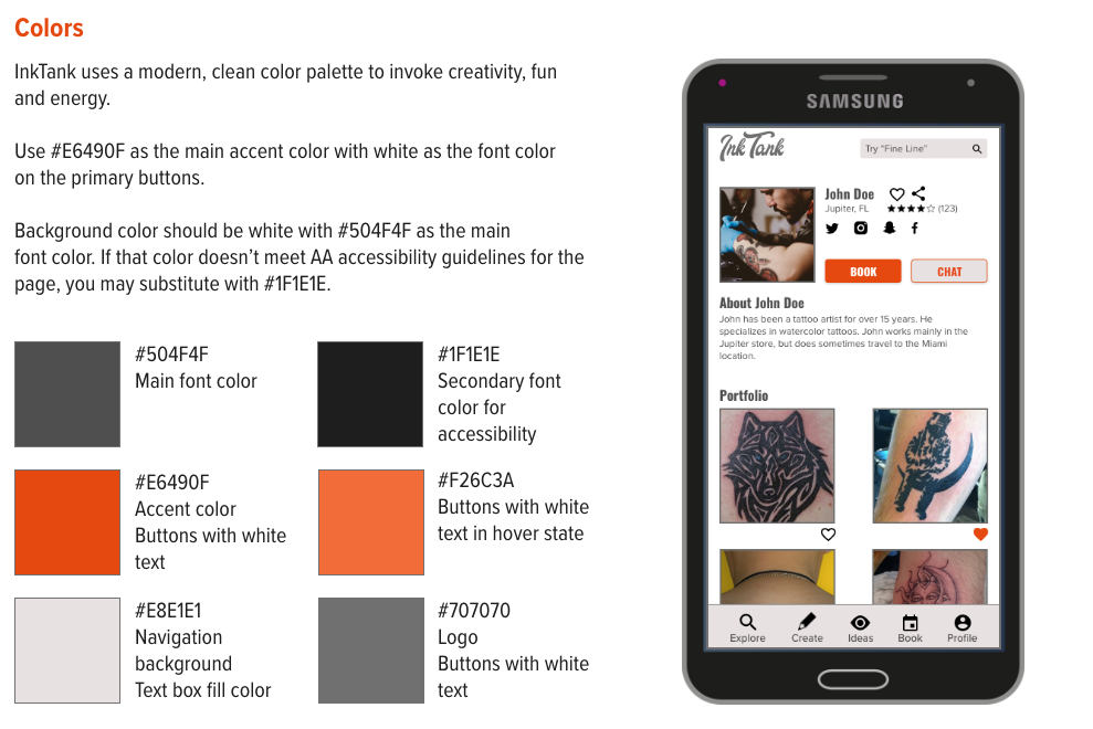 Design Language Color instructions for InkTank app