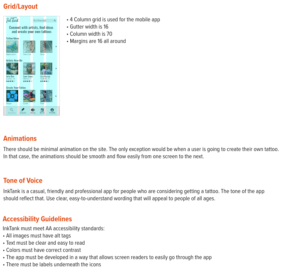 Design Language Grid Animation Accessibility instructions for InkTank app